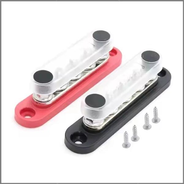 150A 48V DC Red Black 5 Way M6 Stud Busbar with Cover