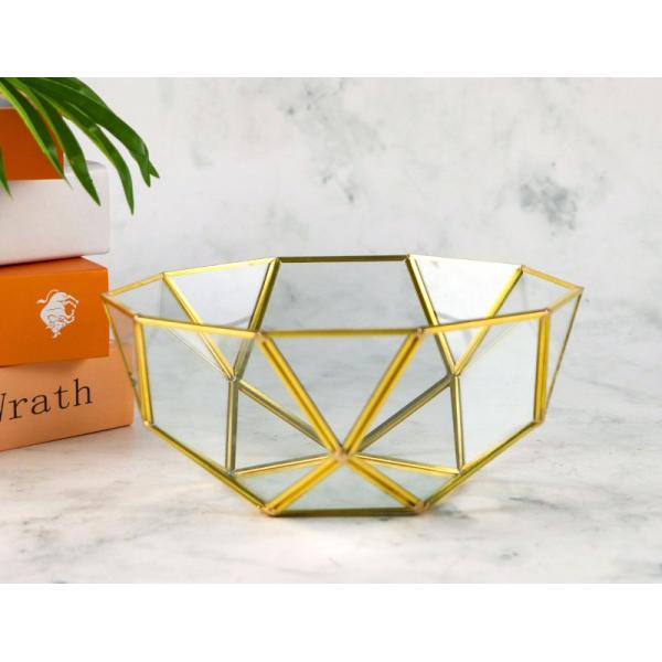 Japanese Style fruit Salad Bowl Nordic vintage design Brass geometric Phnom glass fruit basket bowl-shaped fruit bowl