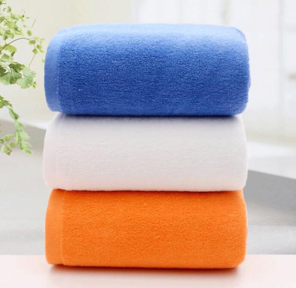 Hot sale 21S cotton+polyester blend plain terry bath towel for wholesale, 3colors available, logo embroidered if needed