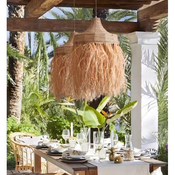 Rattan Chandelier Hotel Restaurant Straw Hat Lamp for Bedroom