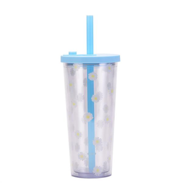 Clear Insulated Double Wall Plastic Tumblers 24oz With Lids And Straws