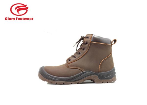 Cow Leather Mesh Lining Pu Sole Safety Shoes , Office Brown Leather Safety Shoes