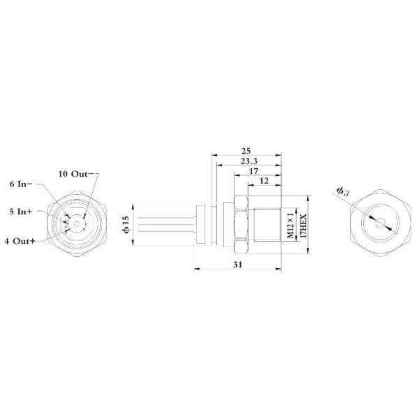Sensor de pressão de aço inoxidável de silício 316L de 15 mm para medição do nível do líquido