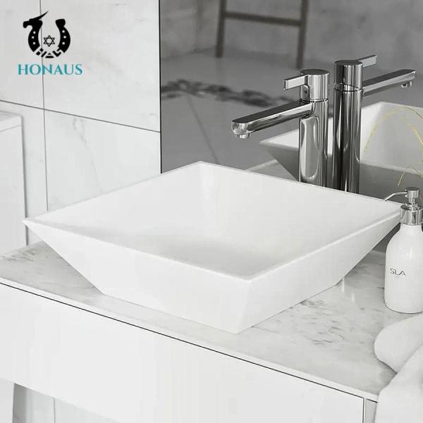 Glossy White Above Counter Sink Bowl Square Table Top Basin 400*400*100mm
