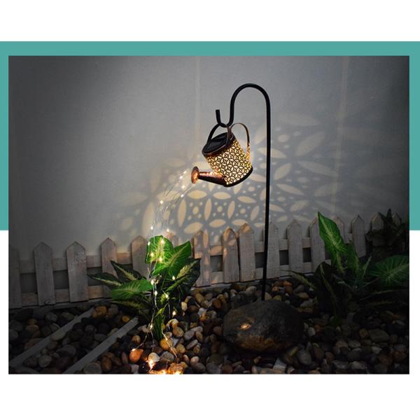 Solar Creative Iron Kettle Shower Floor Lamp for Outdoor Garden Landscape