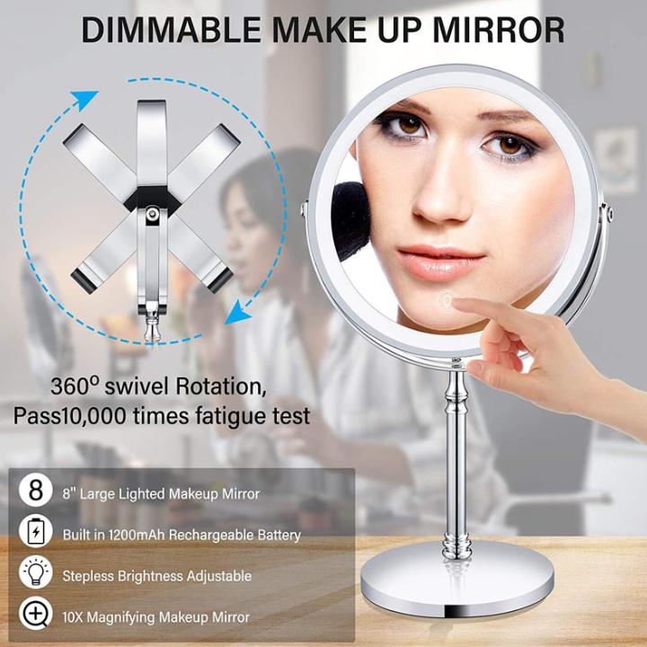 Lighted Makeup Mirror Rechargeable Double Sided Magnifying Mirror  Makeup Mirror With 3 Led Lights