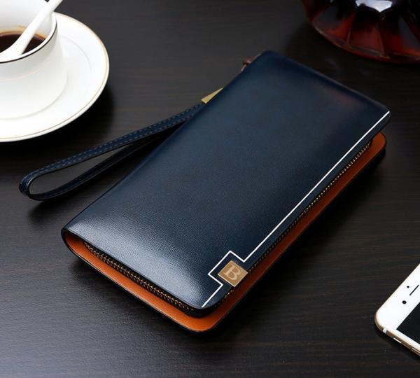Men Korean version of crusty polished vertical section clutch wallet zipper Commerce