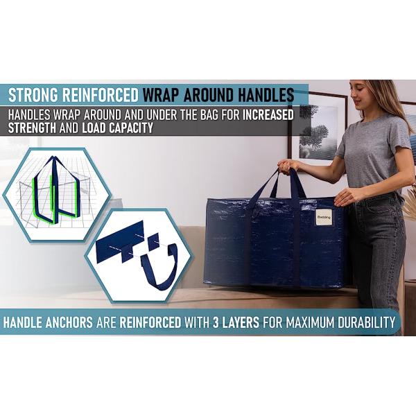 Moving Storage Bags with Zippers, Foldable Heavy-Duty Tote Space Saving, Alternative to Moving Boxes, Packing Suppli