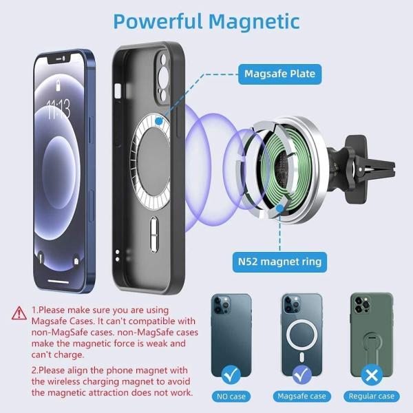 Заряжатель 15W автомобиля IPhone 13 MagSafe магнитный беспроводной для вентиляционного отверстия