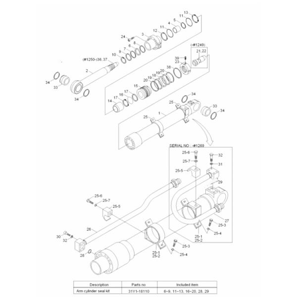 Excavator Spare Parts Excavator Hydraulic Arm Cylinder Assy 31N4-50130 For Hyundai R140LC-7