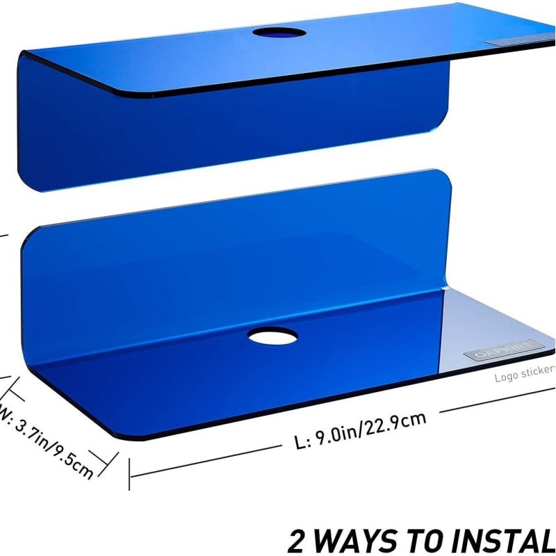 Single-Tier Wall-mounted Acrylic Rack with Floating Shelf and Clock Speaker Storage Perforation-Free for Pot Storage