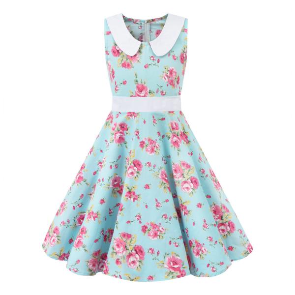 Girls Show Skirt Polka Dot Flower Doll Collar Retro Summer Children'S Clothing