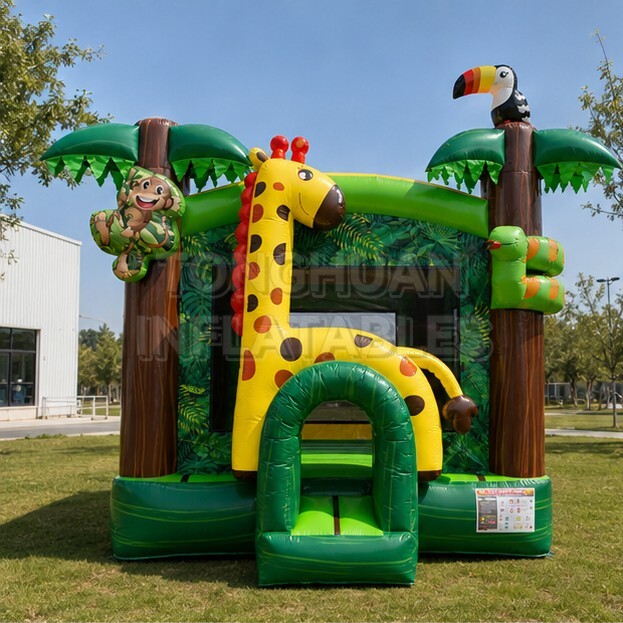 Premium Jungle Safari Inflatable Bouncy Castle with Giant Giraffe Design for Schools Shopping Malls Zoos Festivals and Party Rental Businesses