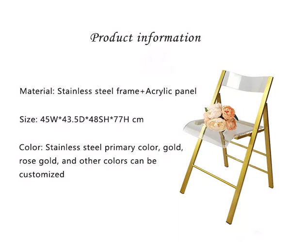 Silla plegable inoxidable de la boda de la silla de acrílico transparente del marco de acero del oro para el hotel