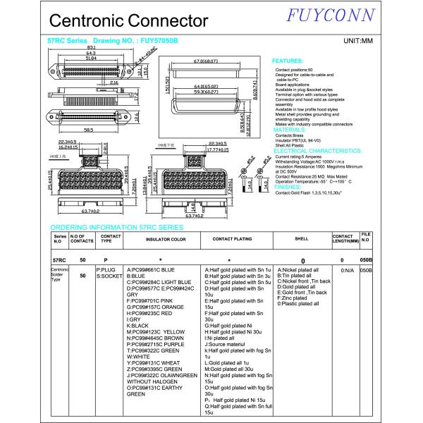 Соединитель заголовка мужской штепсельной вилки соединителя 50 Pin Centronics с крышкой формы t пластиковой