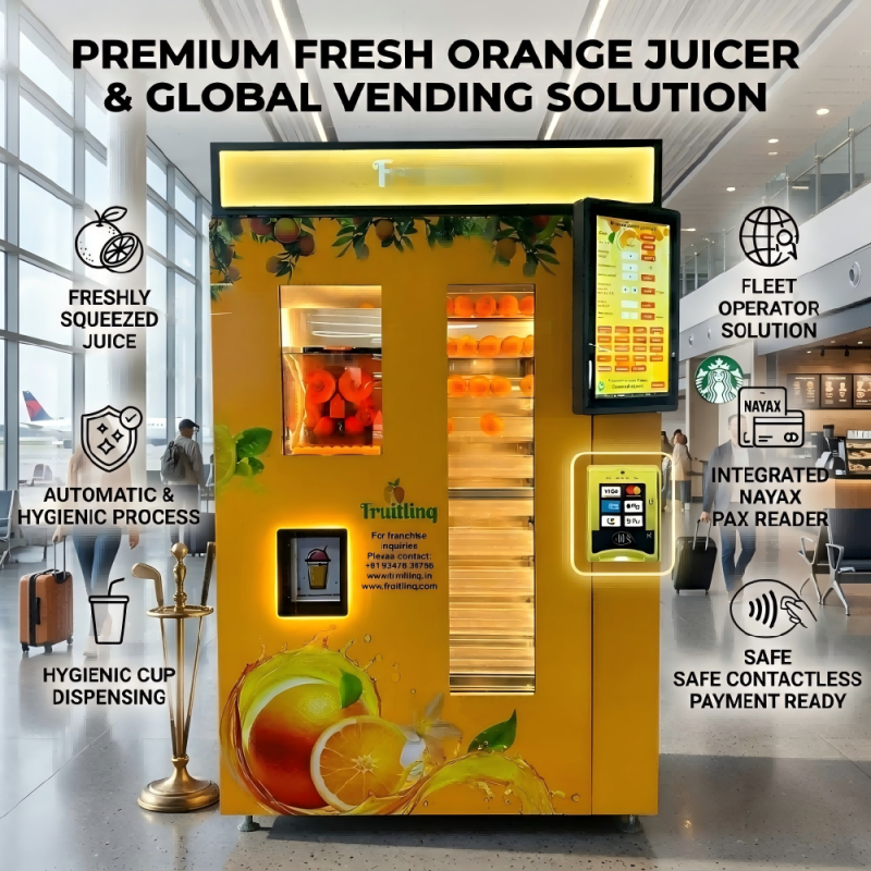 22 Inch Lcd Size Orange Juice Vending Machine With Auto Sealing Providing Fresh Juice Dispensing And Easy User Operation