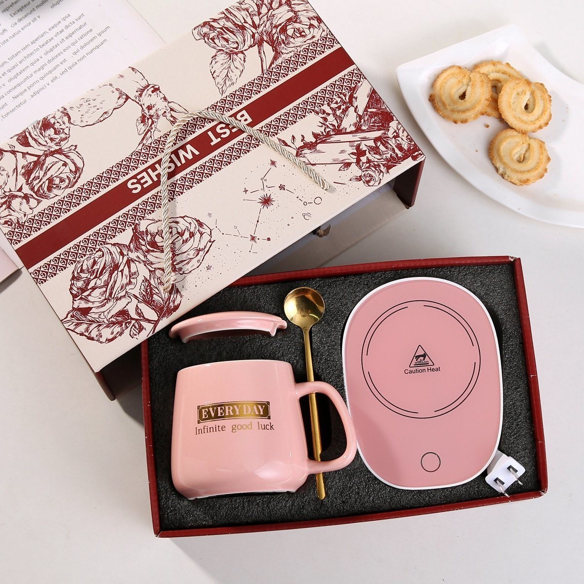 55 Degree Constant Temperature Mug Electric Ceramic Vacuum Flask with Heating Coaster