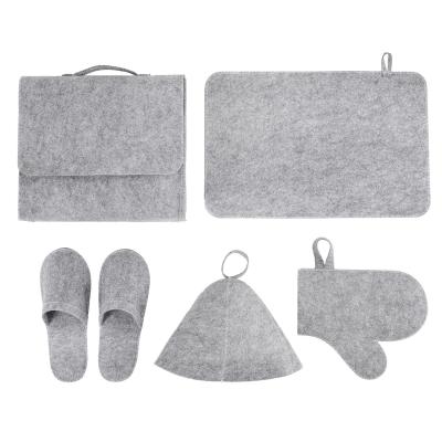 5 pcs Grey Wool Felt Sauna Hat Sets for Russian Banya Sauna With organizer bag