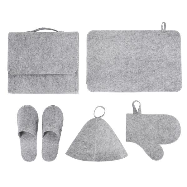 5 pcs Grey Wool Felt Sauna Hat Sets for Russian Banya Sauna With organizer bag