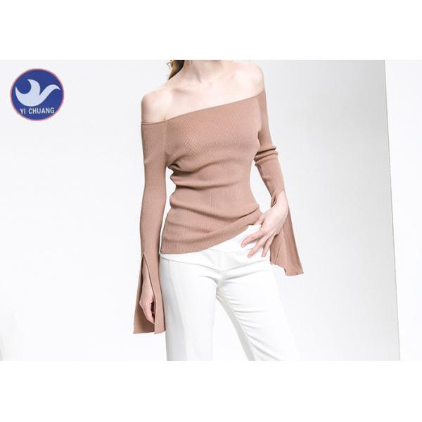Sexy Women's Off The Shoulder Sweater , Off The Shoulder Knitwear Slim Fitting Slit Cuff