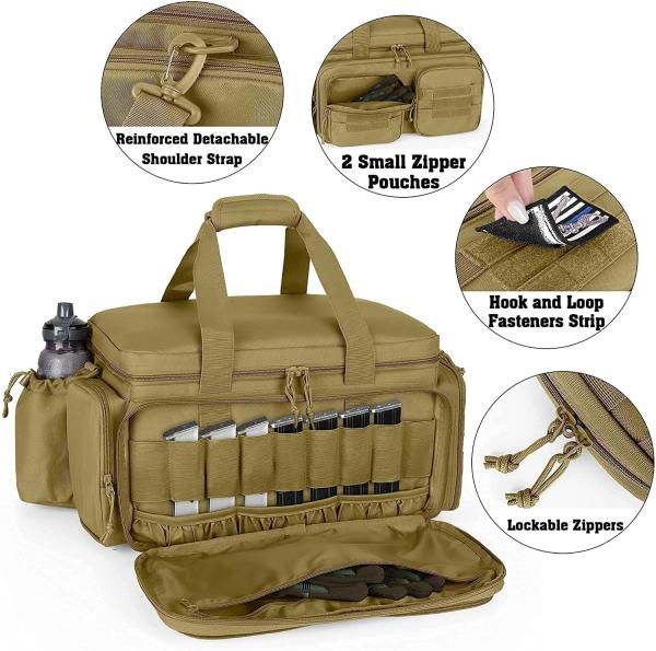 Pistol Hand Gun Small Tactical Gun Bag Waterproof Khaki Magazine Storage 16x12x9