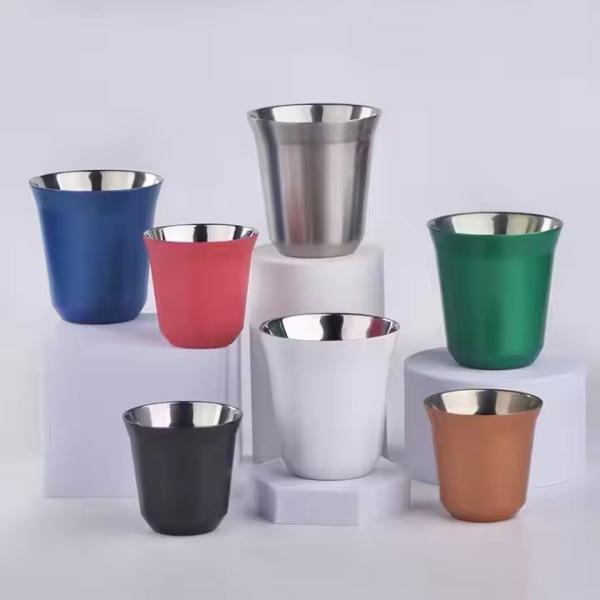 Custom Print 80ml 160ml Double Wall Stainless Steel Coffee Mug Travel Stainless Steel Espresso Cups  Small Size Easy To Hold And Clean