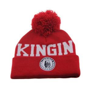 Pom Pom On Top Knitted Beanie Hats With Jacquard Logo Customized