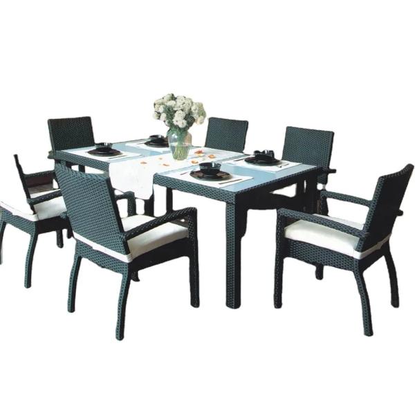 Rattan stack dining chairs outdoor 6 seat arm chairs plastic wicker garden arm less chairs with table---8008