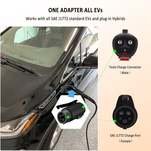 SAE J1772 Charger Black Type 1 Ev Connector 80A J1772 Charging Adaptor Tesla to J1772 Plug Adapter for Tesla