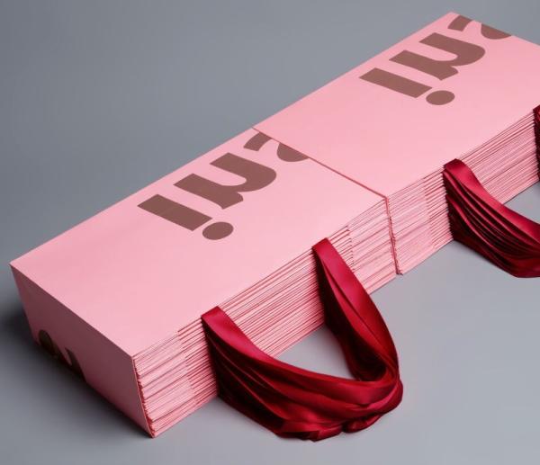 Pink Kraft Paper Bags 420gsm Thick with Satin Ribbon Handles