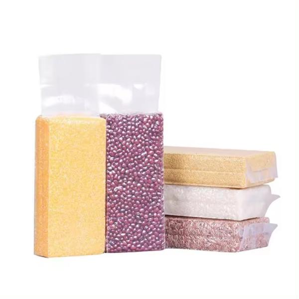 Sacos de embalagem de plástico de vácuo transparente Sacos de embalagem de alimentos de vácuo Saco de embalagem de arroz Sacos de tijolo