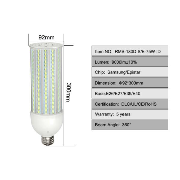 75w Outdoor Led Street Light Bulbs , 180 Degree Corn Bulb E27 E39