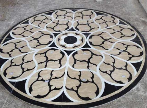 Parquet, natural stone parquet, engineered stone water jet medallion