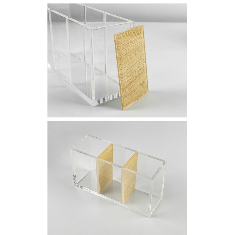 Custom Transparent Acrylic Bamboo Pen Holder with Magnetic Card Use Creative Square Stationery for Office