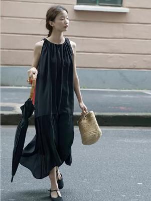 Black 90% Lyocell Material Stretch Tencel Sleeveless Dress Size 38 40