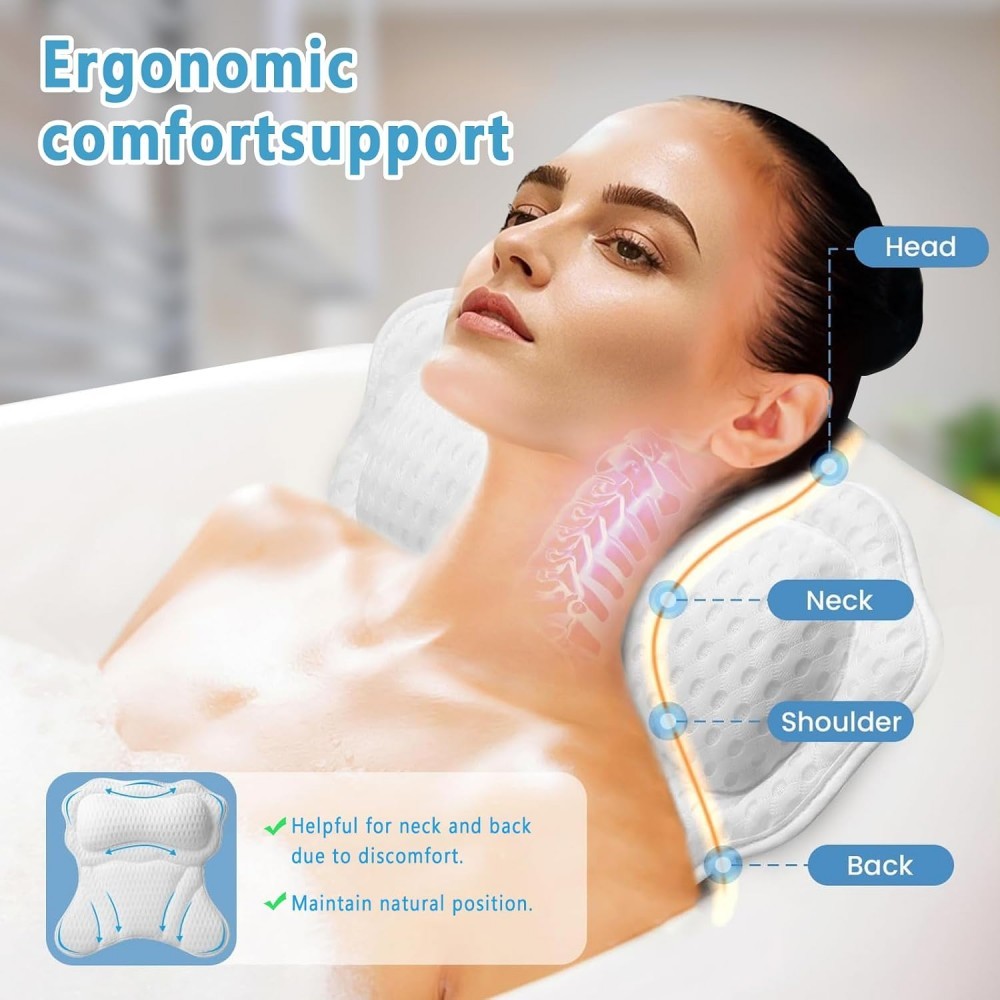 Quick-Dry 4D Air Mesh Bathtub Pillow with Non-Slip Suction Cups