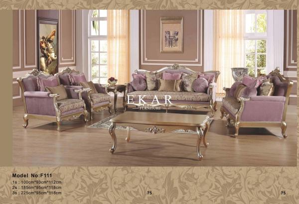 Carved Luxury Living Room Purple Fabric European Royal Style Sofa