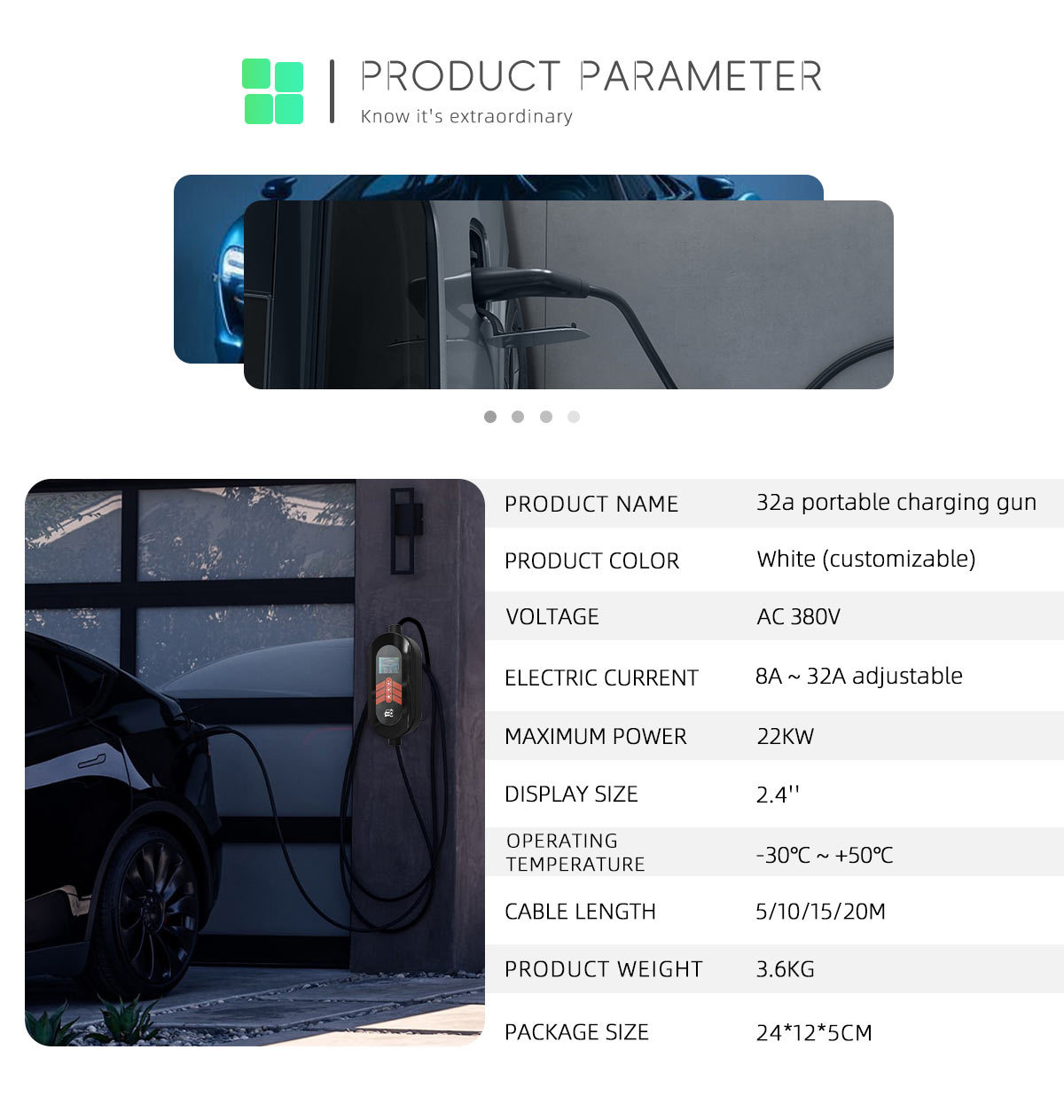 OEM 22kW Portable EV Charger Type 2 with Smart APP Type 2 EV Charger 22kW for BYD BMW VW MG