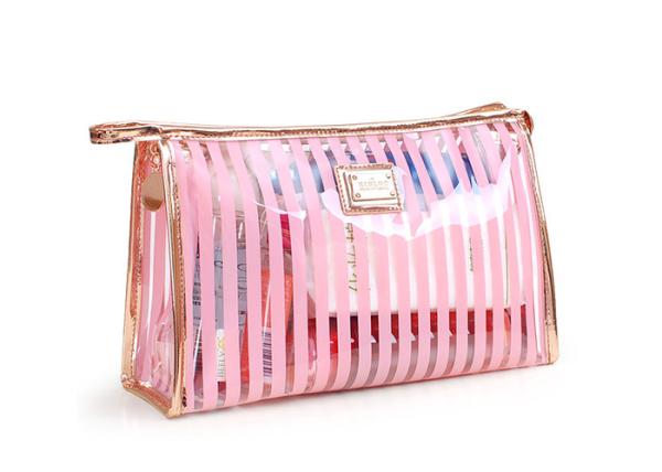 Black Stripes Portable Washing Bag , Waterproof Transparent Makeup Bag
