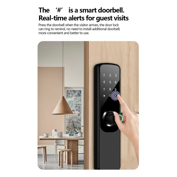 Tuya Indoor Smart Lock Wifi Aluminum Alloy Half Face Automatic Remote Keyless Entry Fingerprint Password European Cross-border