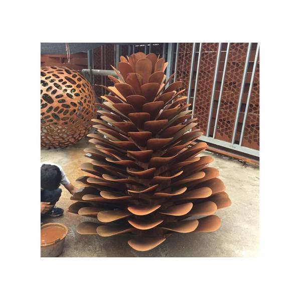 Скульптура конуса сосны Кортен стальная ржавая, современная скульптура ландшафта металла