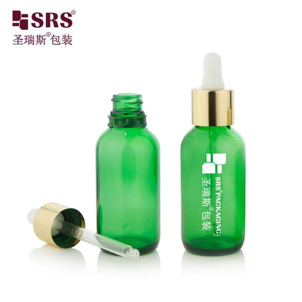 30ml 60ml prontos para envio garrafas de vidro de alumínio de cor verde com conta-gotas