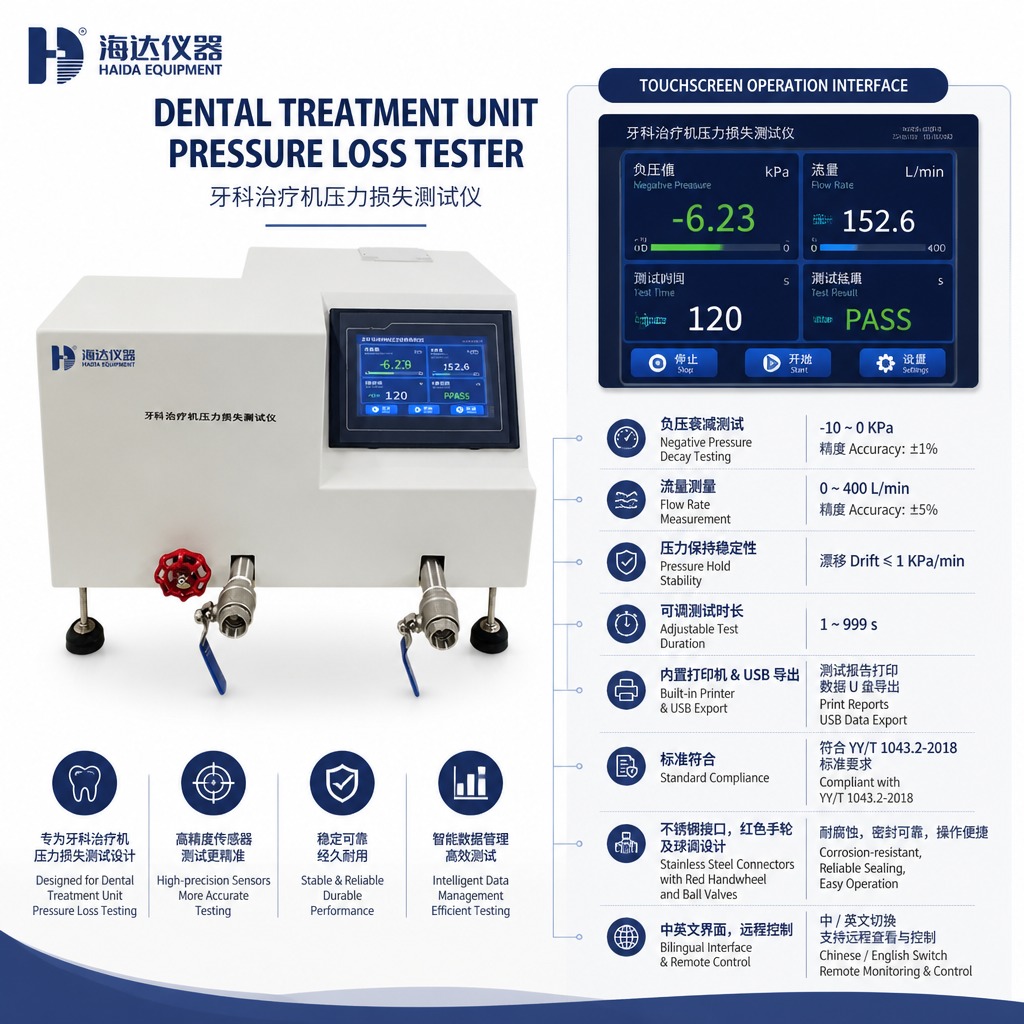 Dental Treatment Unit Pressure Loss Tester Negative Pressure Decay Testing Machine 0.01 kpa Resolution Dental Equipment