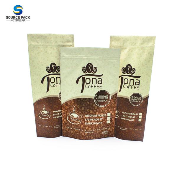 Stand Up Coffee Storage Bag Custom Printed Packaging Zipper Pouch
