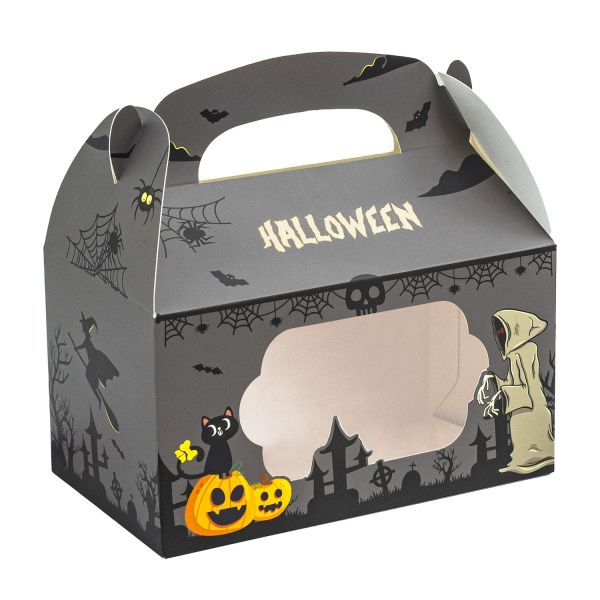 Halloween Windowed Candy Box Set Party Favor Packaging Handle Carry Boxes Transparent View Panels