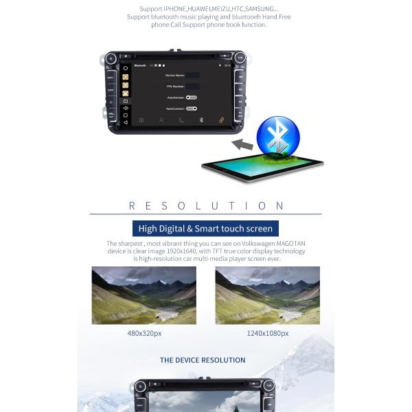 4GB RAM Android Auto Double Din Volkswagen Golf Dvd Player Front Camrea Rear Camera