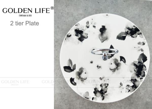 Porcelain Ceramic Fruit Plates Cupcake Stand Tower Fruit Dessert Tray Stand Black Flowers