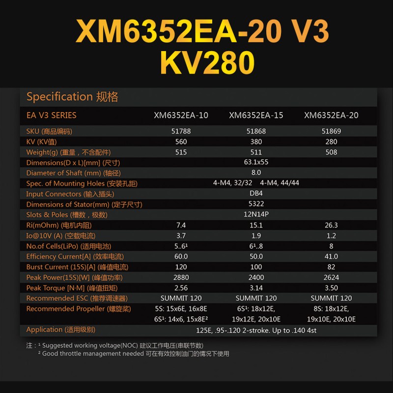 Dualsky XM6352EA-20 V3 KV280 Brushless Outrunners Motor For Radio Control Model Airplane Motors Accessories