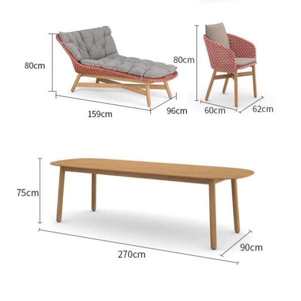 Contemporary PE Rattan Chairs Teak Wood Table Chair Set Outdoor Customized Furniture