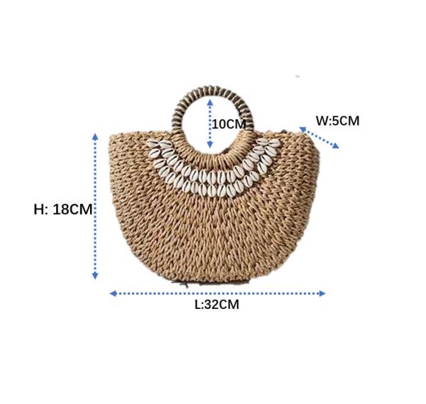Beach Crochet Hand Bag Brown Shell Decor 32cm×18cm×5cm Size